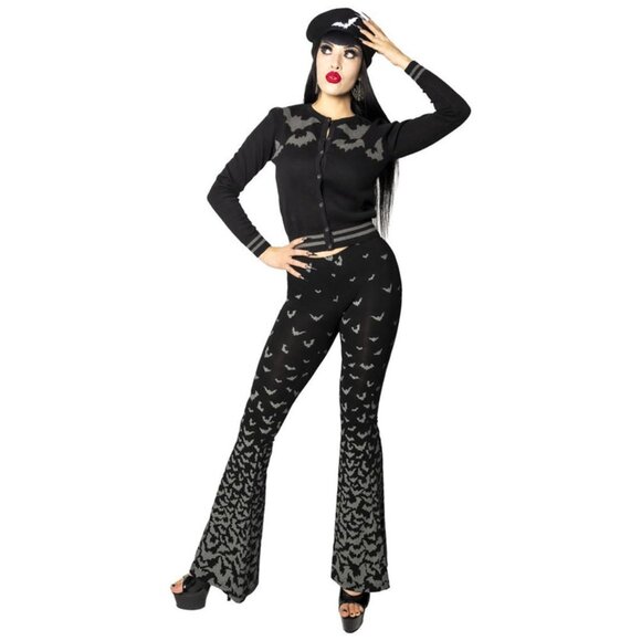 Bat Repeat Black Grey Flare Stretchy Leggings S-M-L-XL-2XL-3XL NWT - Picture 4 of 6